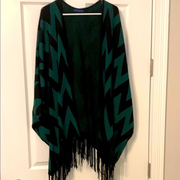 ELIETIAN Black and Green Chevron Fringe Wrap - Picture 1 of 4